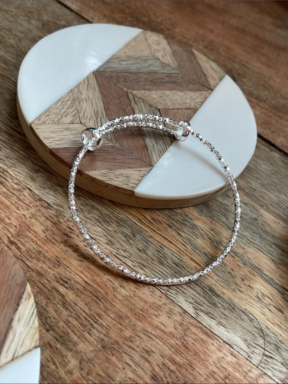 Sterling Silver Textured Bangle Bracelet - Silver